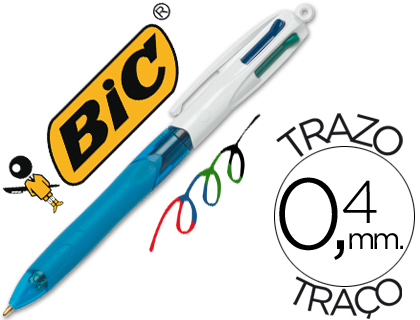 Bolígrafo Bic 4 colores grip de caucho cuerpo azul